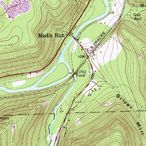 Topographic Map of Medix Run, PA