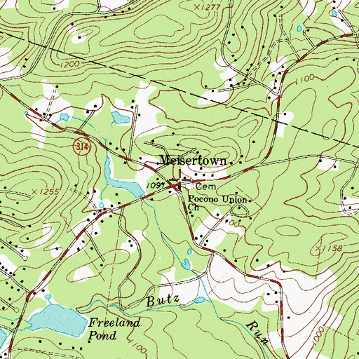 Topographic Map of Meisertown, PA