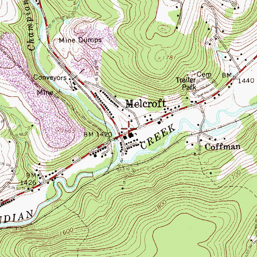 Topographic Map of Melcroft, PA