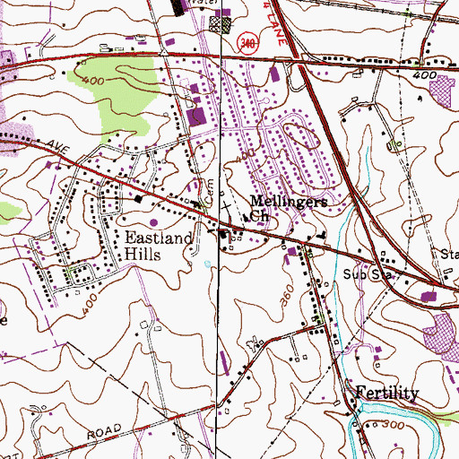 Topographic Map of Mellingers Church, PA