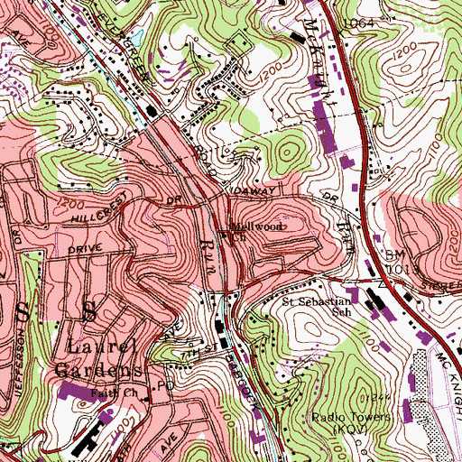 Topographic Map of Mellwood Church, PA