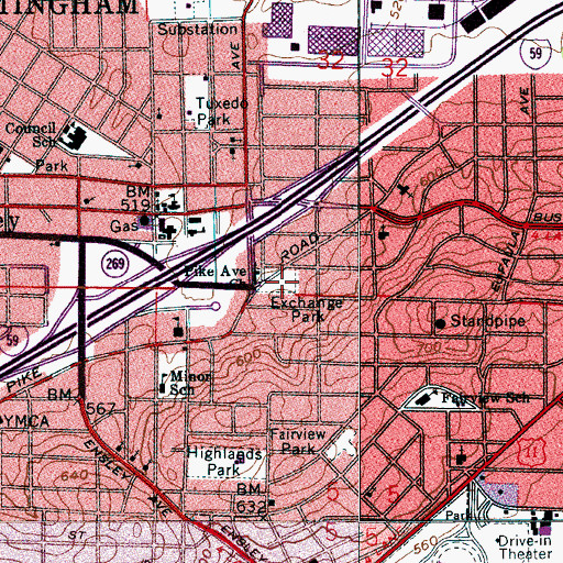 Topographic Map of Exchange Park, AL