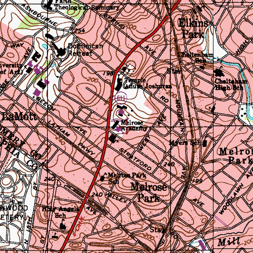 Topographic Map of Melrose Academy, PA