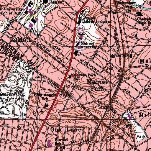 Topographic Map of Melrose Park School, PA