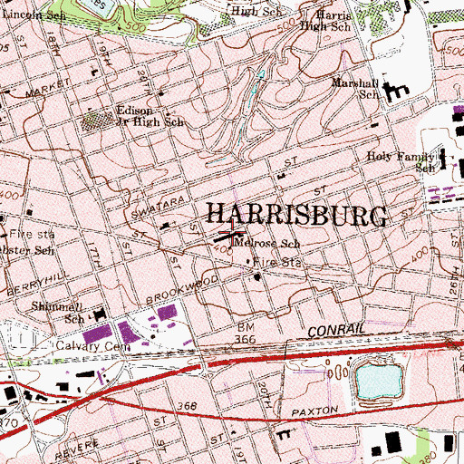 Topographic Map of Melrose School, PA