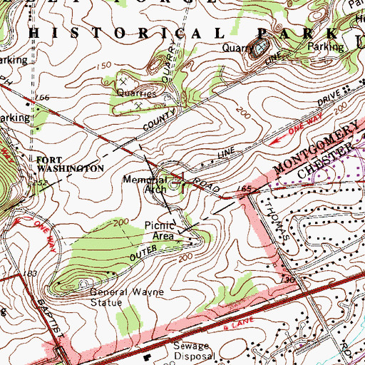 Topographic Map of Memorial Arch, PA