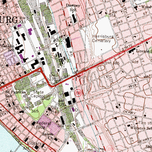 Topographic Map of Memorial Bridge, PA
