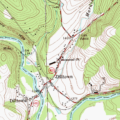 Topographic Map of Memorial Church, PA