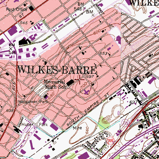 Topographic Map of Memorial High School, PA