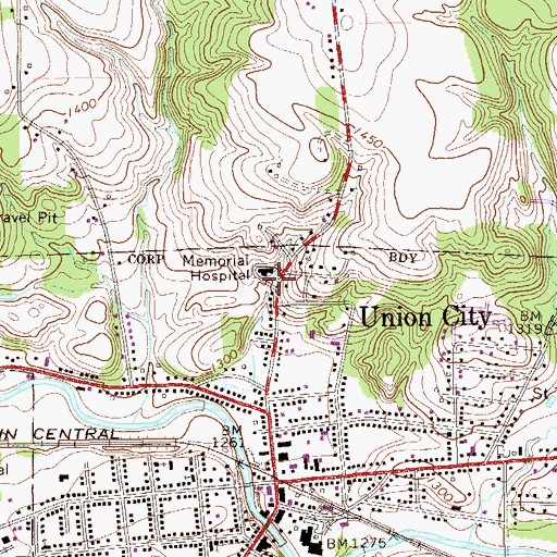 Topographic Map of Memorial Hospital, PA
