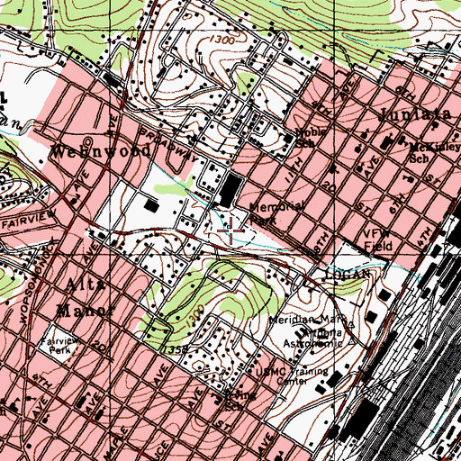 Topographic Map of Memorial Park, PA