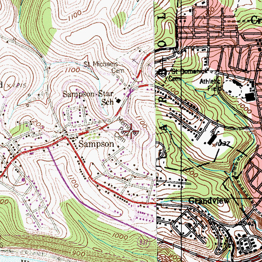 Topographic Map of Mon Valley Memorial Park Cemetery, PA