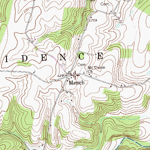 Topographic Map of Mench, PA