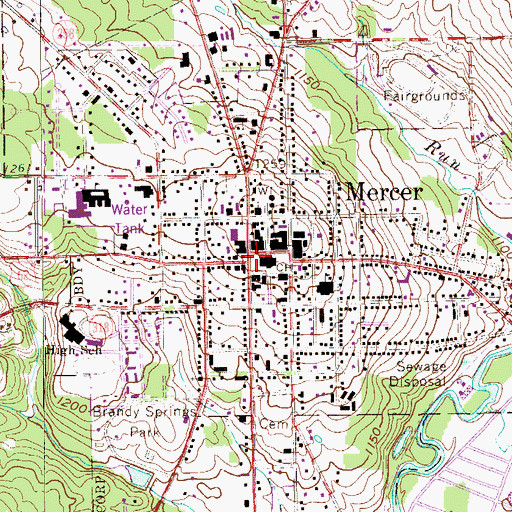 Topographic Map of Mercer, PA