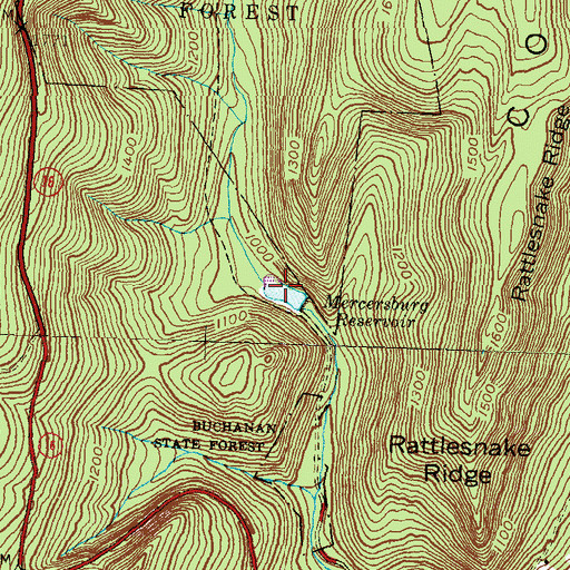 Topographic Map of Mercersburg Reservoir, PA