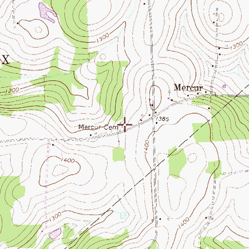 Topographic Map of Mercur Cemetery, PA
