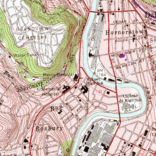 Topographic Map of Select Specialty Hospital Johnstown, PA
