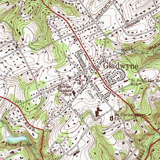 Topographic Map of Merion Square School, PA