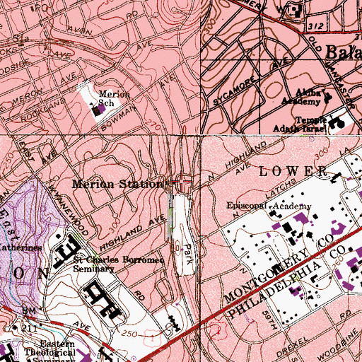 Topographic Map of Merion Station, PA
