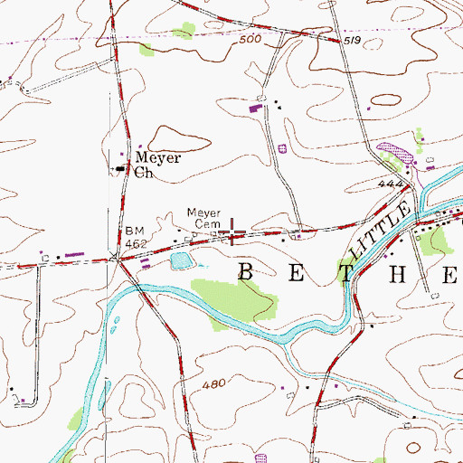 Topographic Map of Meyer Cemetery, PA