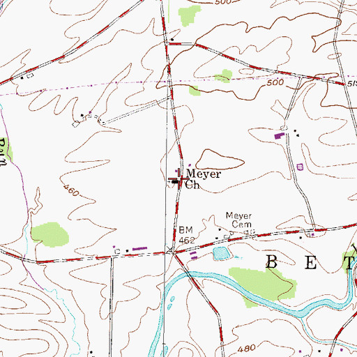 Topographic Map of Meyer Church, PA