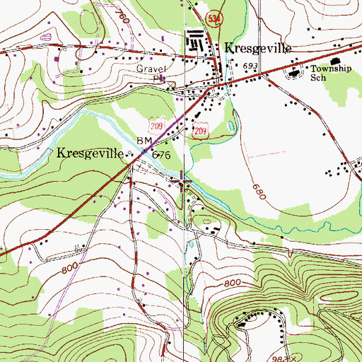 Topographic Map of Middle Creek, PA