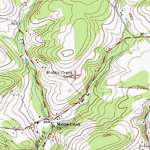 Topographic Map of Middle Creek Cemetery, PA