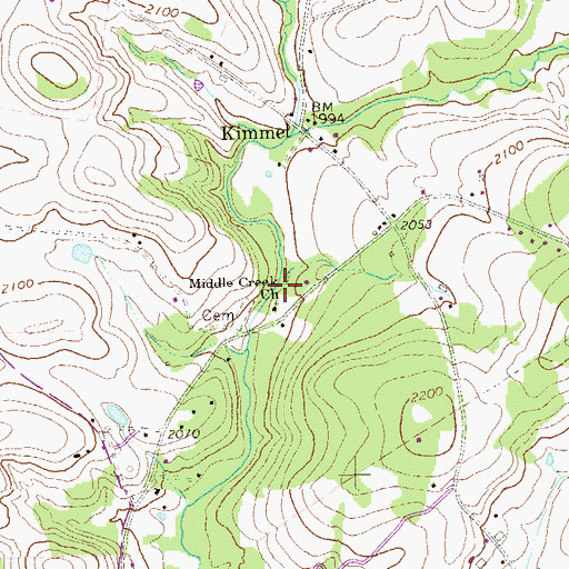 Topographic Map of Middle Creek Church, PA