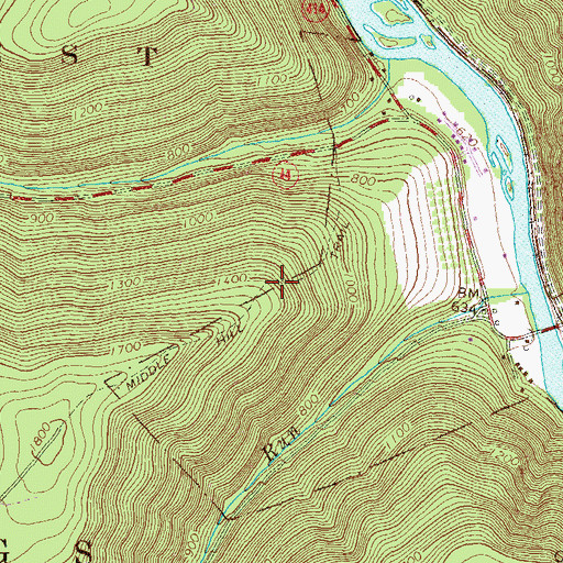 Topographic Map of Middle Hill Trail, PA