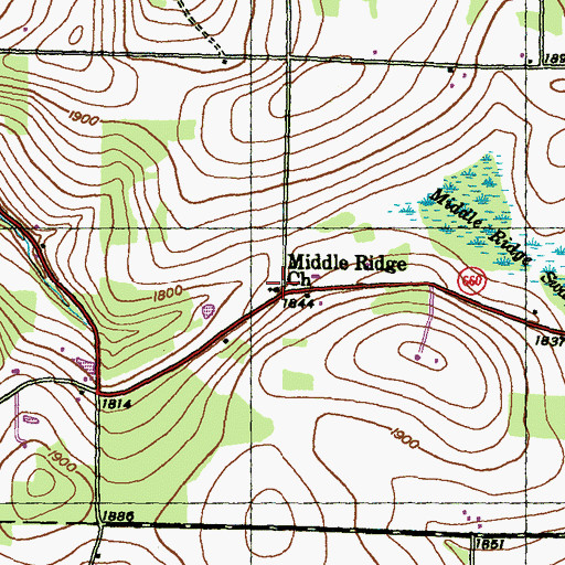 Topographic Map of Middle Ridge Church, PA