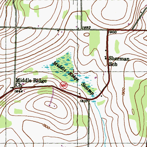 Topographic Map of Middle Ridge Swamp, PA