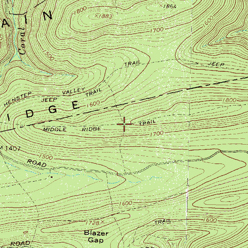 Topographic Map of Middle Ridge Trail, PA
