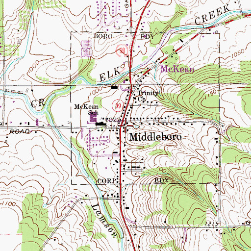 Topographic Map of Middleboro, PA