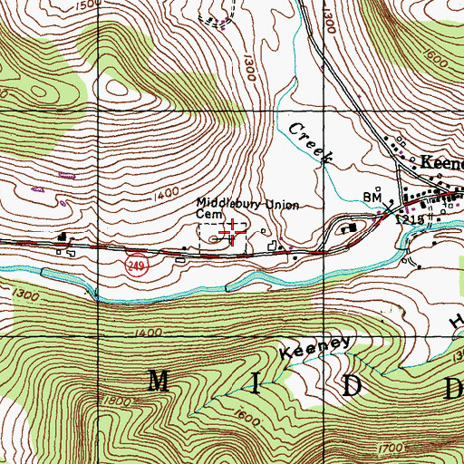 Topographic Map of Middlebury Union Cemetery, PA