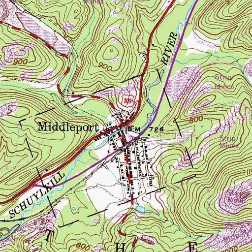 Topographic Map of Middleport, PA