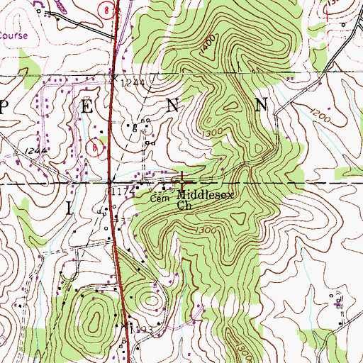 Topographic Map of Middlesex Church, PA