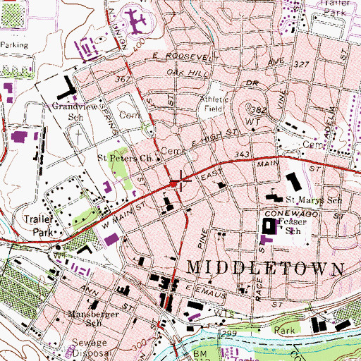 Topographic Map of Middletown, PA