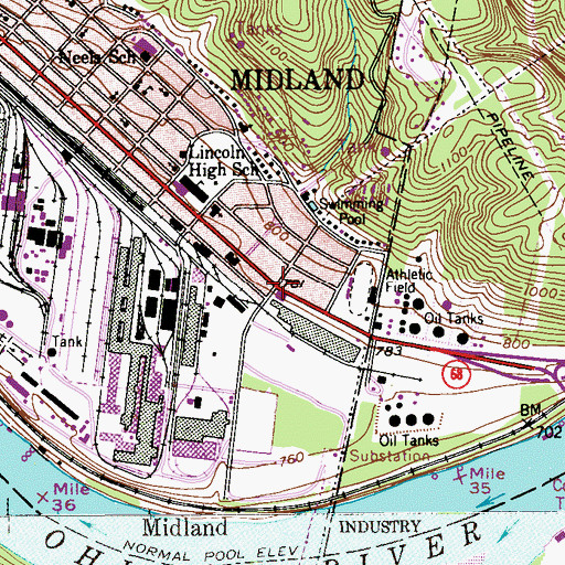 Topographic Map of Midland, PA