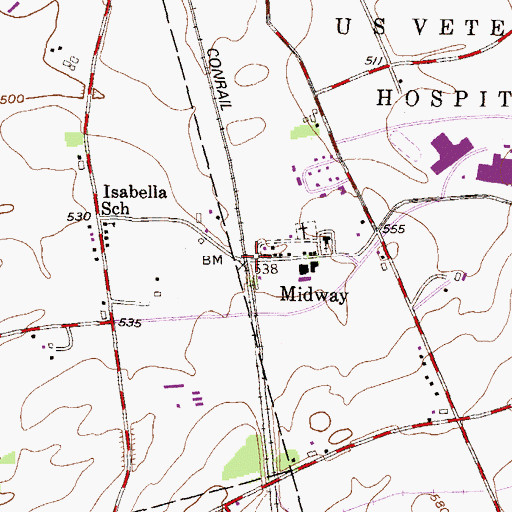 Topographic Map of Midway, PA