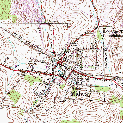 Topographic Map of Midway, PA