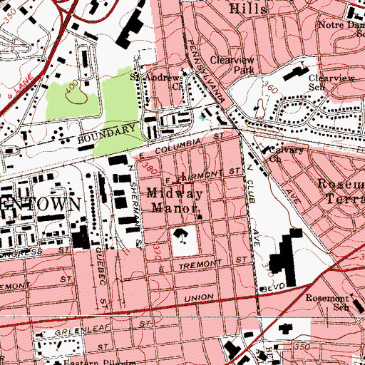 Topographic Map of Midway Manor, PA