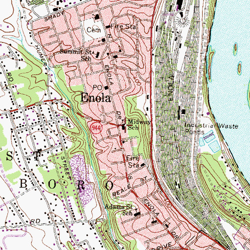 Topographic Map of Midway School, PA