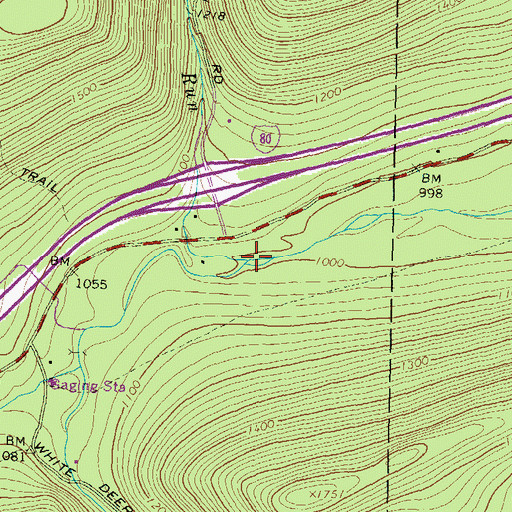 Topographic Map of Mile Run, PA