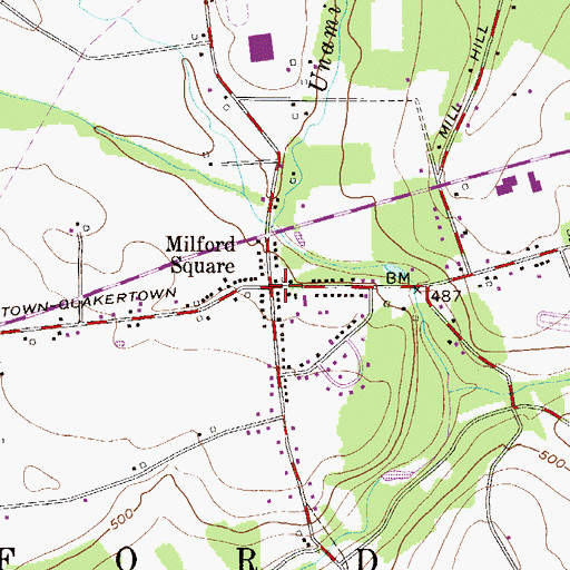 Topographic Map of Milford Square, PA