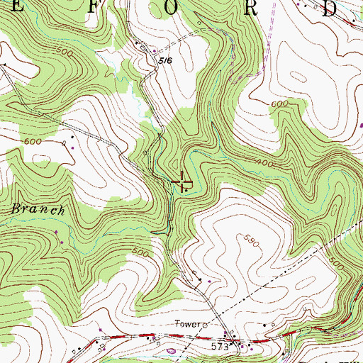 Topographic Map of Mill Branch, PA
