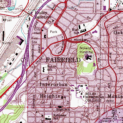 Topographic Map of Fairfield, AL