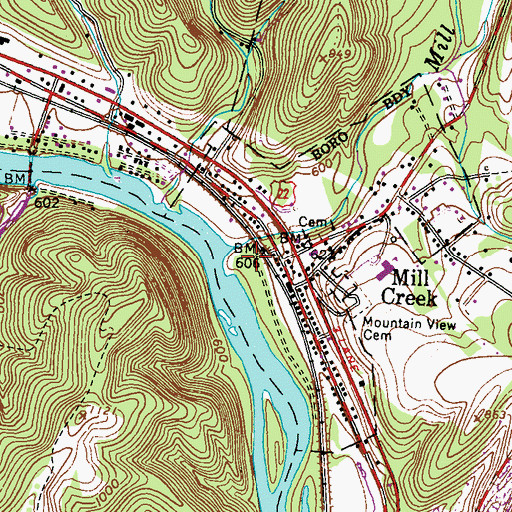 Topographic Map of Mill Creek, PA