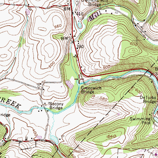 Topographic Map of Mill Creek, PA