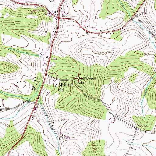 Topographic Map of Mill Creek Cemetery, PA