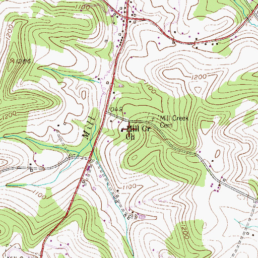 Topographic Map of Mill Creek Church, PA